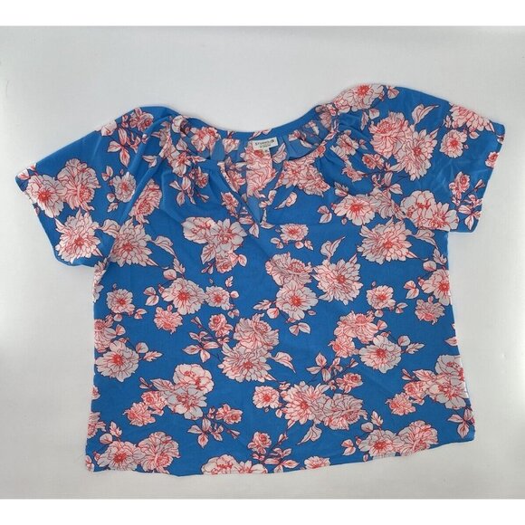 Studio B Bobeau Plus Size Turquoise Blue‎ Floral Peasant Flutter Sleeve Top 3x - Picture 4 of 8